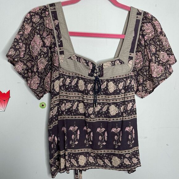 Vintage Y2K Free People Boho Kantha Trim Hippie Peasant Milkmaid Top Size 8 - Picture 1 of 8